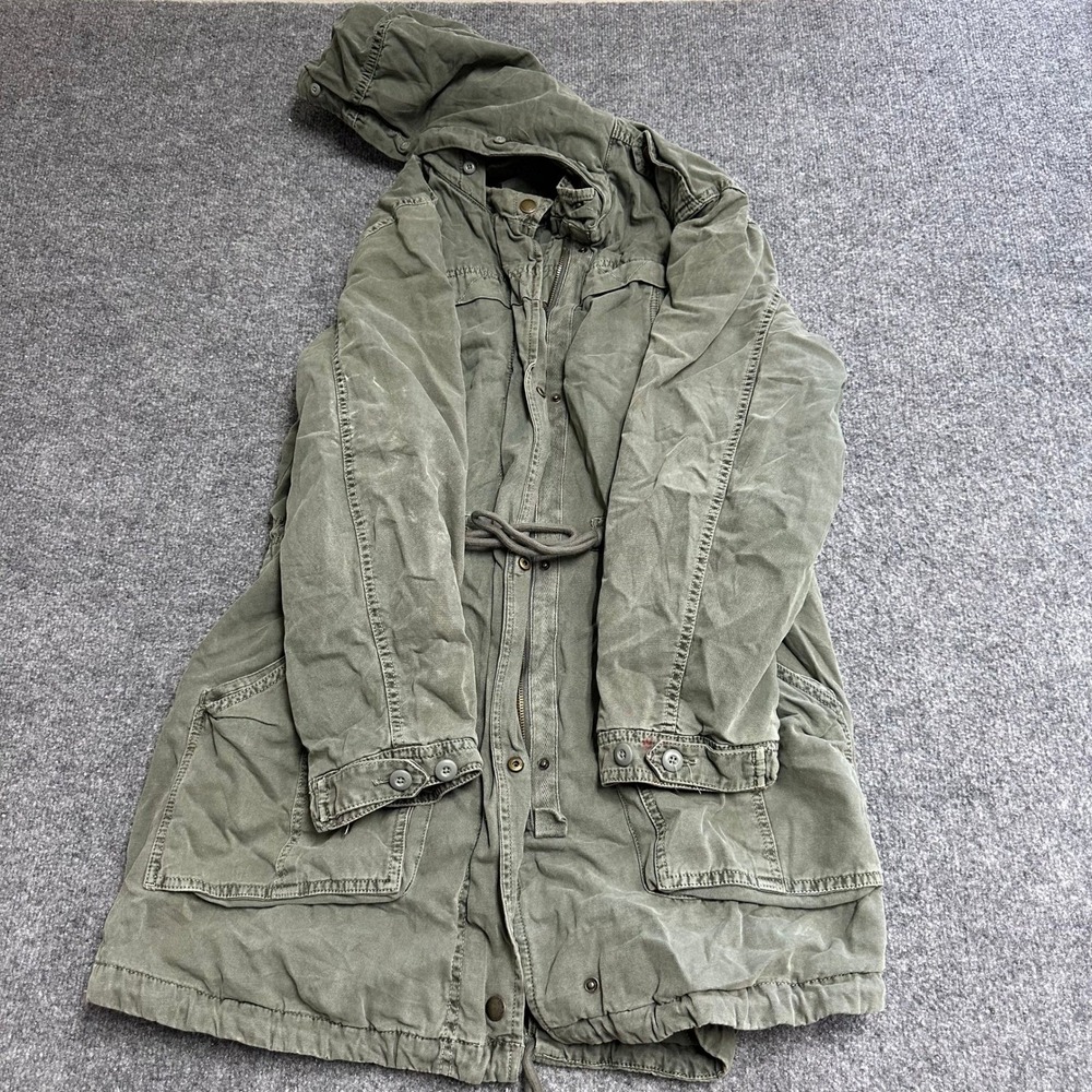 American Eagle Parka Womens XL Green Cotton Hooded Utility Jacket Drawstring
